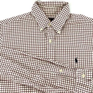 Ralph Lauren Mens M Long Sleeve Button Up Pony Cotton‎ Shirt Burgundy check